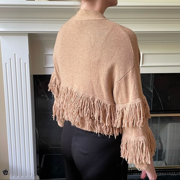 BCBG CAMEL FRINGED SHRUG SWEATER - Picture 4 of 13